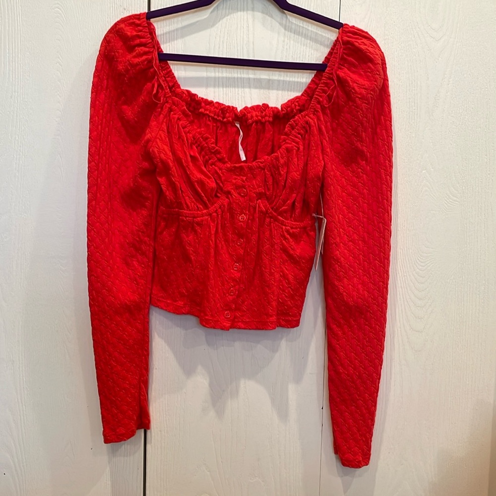 Free People Red Long Sleeve Crop Top